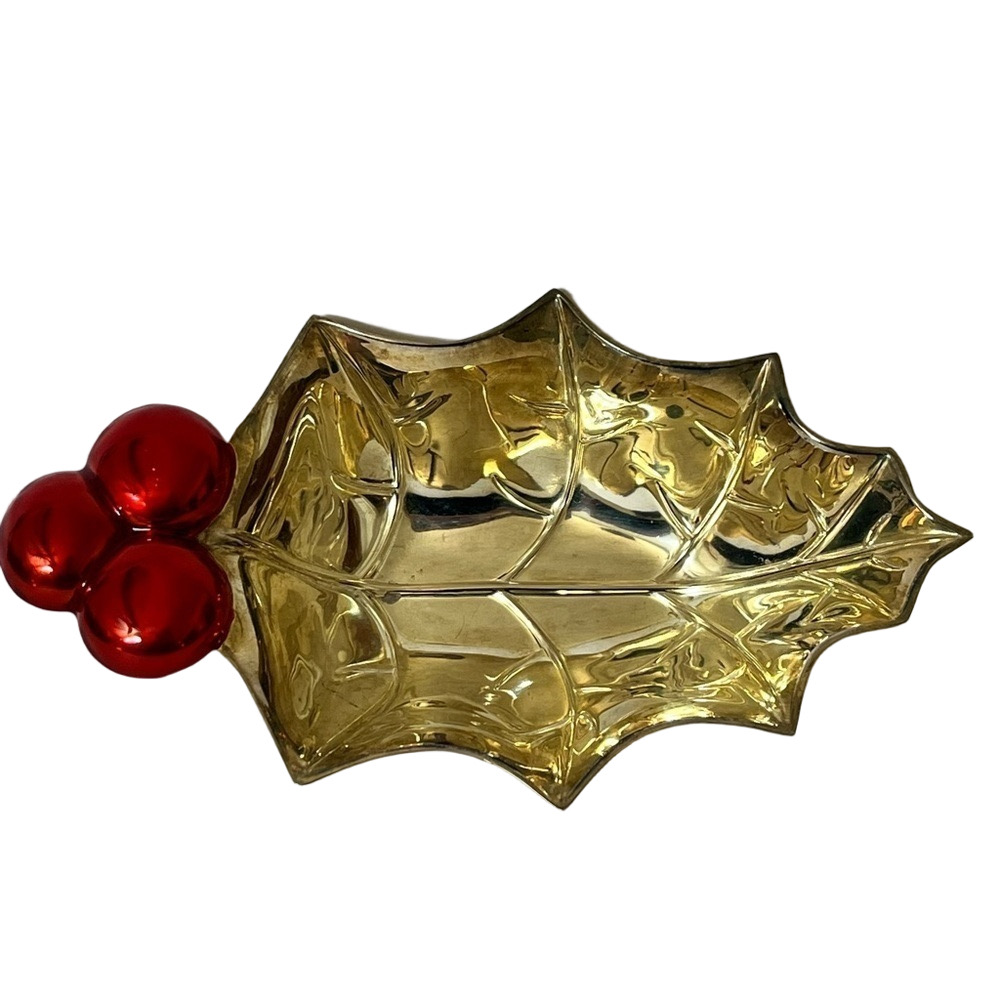 GODINGER Holiday Collection Silver Plated Christmas Holly Berry Candy Dish 9"